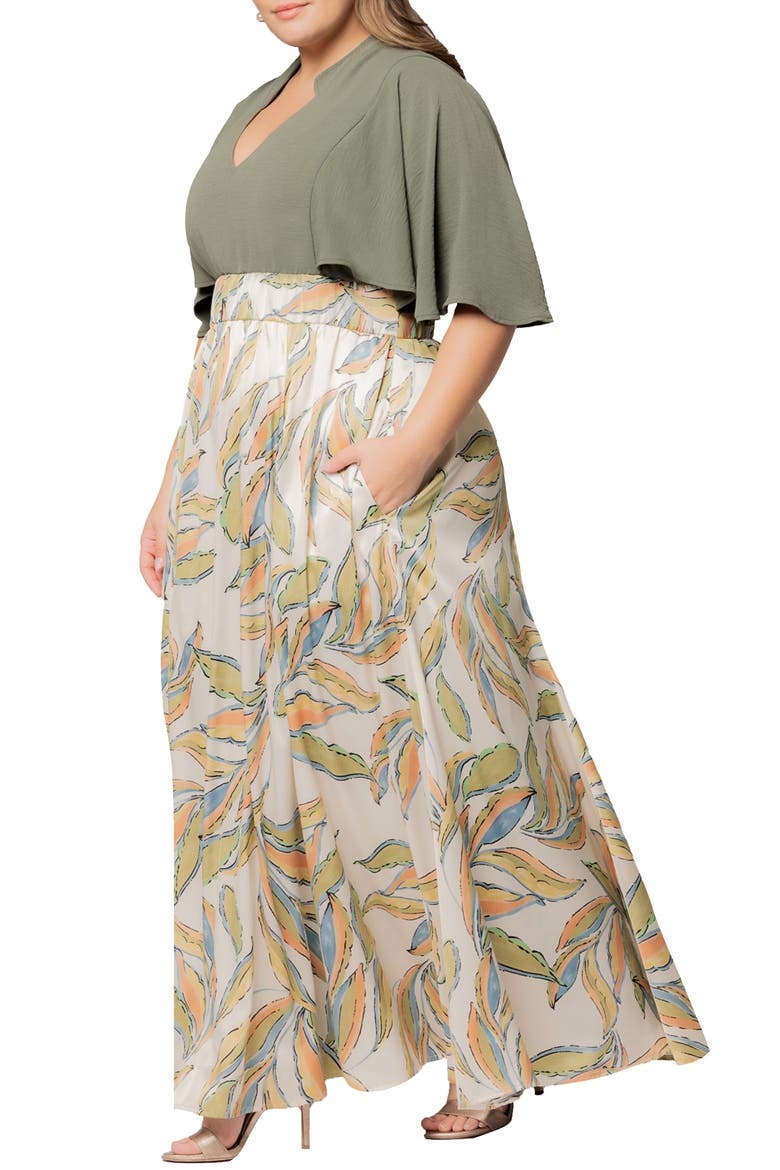 Avisa Flutter Sleeve Maxi Dress, Alternate, color, ARTFUL LEAVES