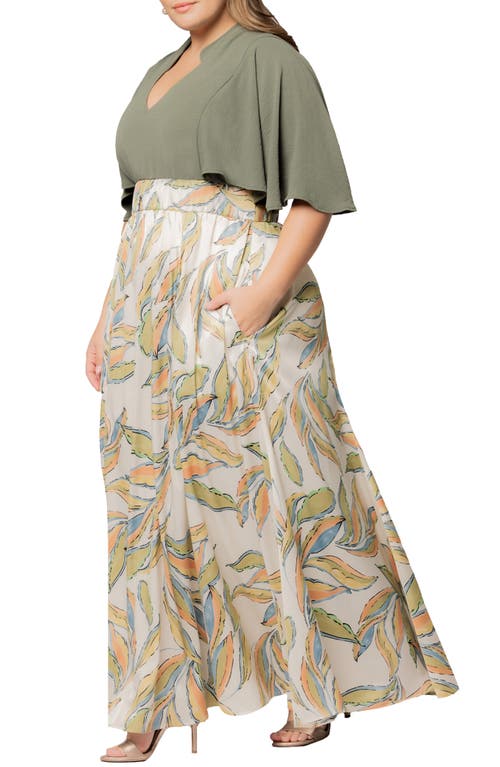 Shop Kiyonna Avisa Flutter Sleeve Maxi Dress In Artful Leaves