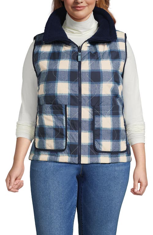 Lands' End Plus Size High Pile Fleece Reversible Mixed Media Vest In Animal Print