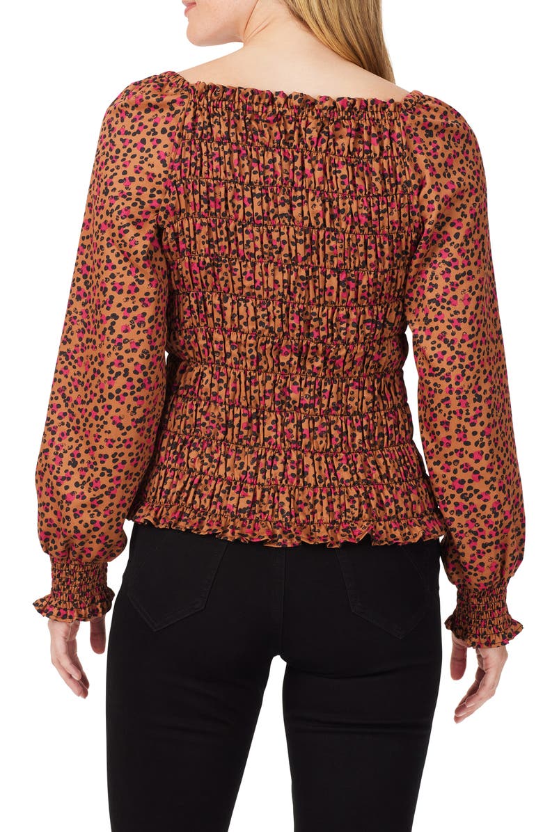 Foxcroft Olivia Smocked Cheetah Print Blouse, Alternate, color, Black Multi