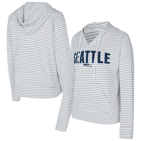 Women's Concepts Sport White/Gray Seattle Seahawks Liftoff Striped V-Neck Hoodie