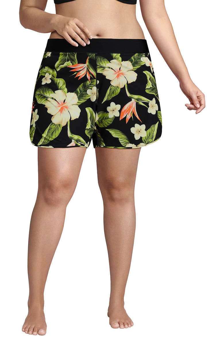 Lands' End Sunshade UPF 50 5" Board Shorts, Main, color, Hibiscus Floral/Black
