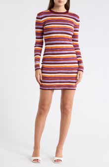M Missoni Stripe Long Sleeve Rib Knit Minidress