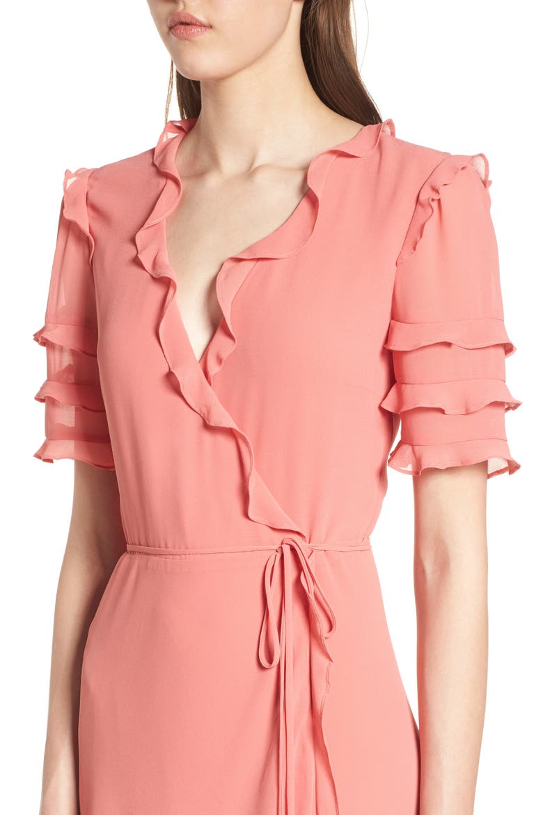 Ruffle Wrap Gown, Alternate, color, CORAL ROSE TEA