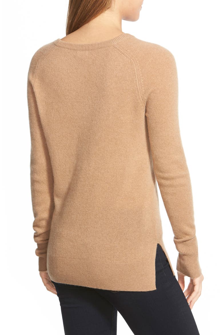 Crewneck Lightweight Cashmere Sweater, Alternate, color, HEATHER CAMEL