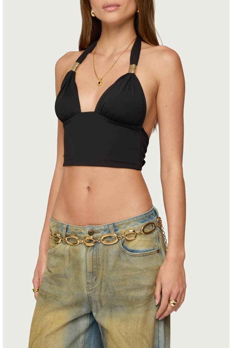 Aiva Crop Halter Top, Alternate, color, BLACK