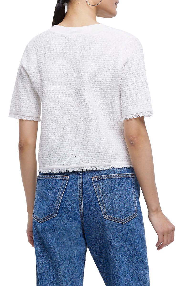 River Island Bouclé Short Sleeve Cardigan, Alternate, color,