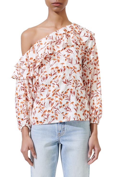 Laurane Floral Cotton Blend One-Shoulder Blouse