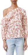 maje Laurane Floral Cotton Blend One-Shoulder Blouse