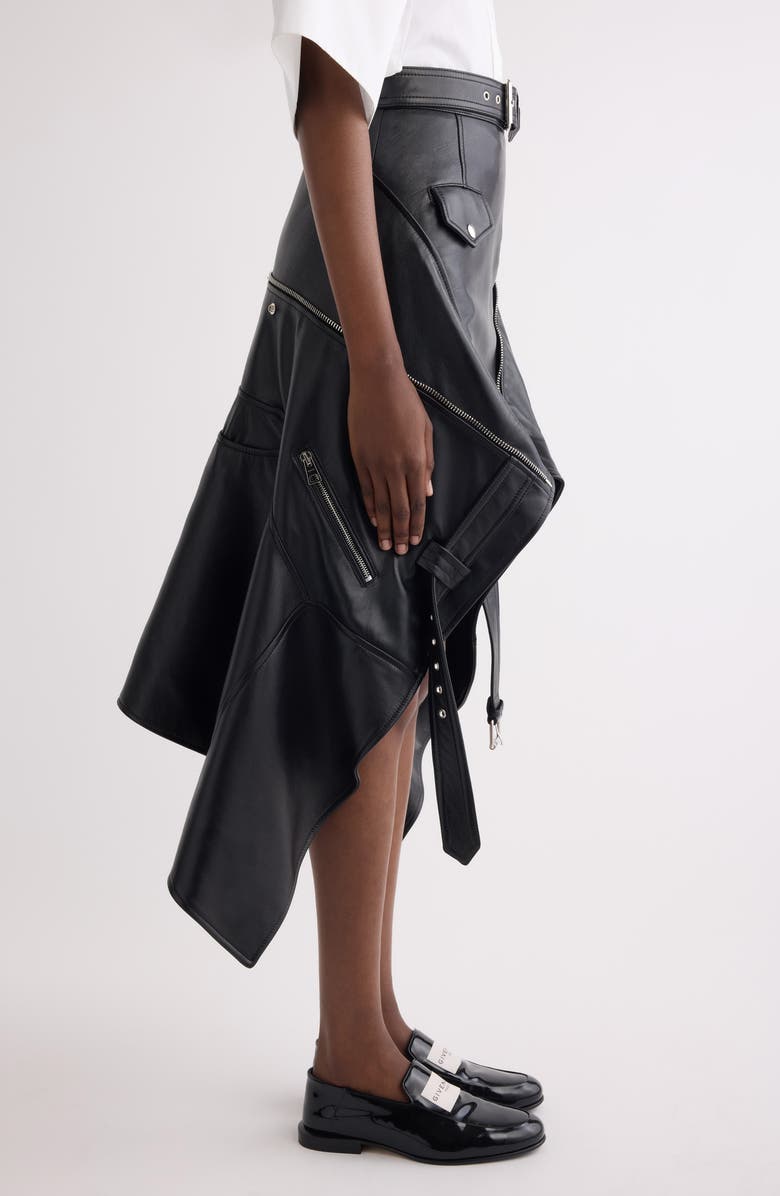 Givenchy Belted Asymmetric Leather Biker Skirt, Alternate, color, Black
