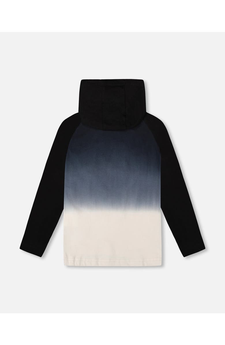 Deux par Deux Organic Cotton Jersey Hooded Raglan Sleeve Tee, Alternate, color, Black