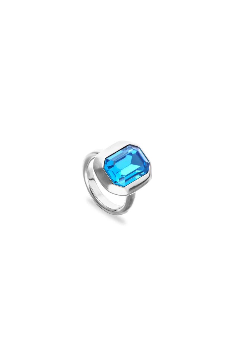 UNODE50 Silver-tone Ring with Emerald-Cut Blue Crystal, Main, color, Silver