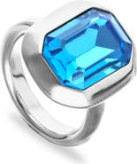 UNODE50 Silver-tone Ring with Emerald-Cut Blue Crystal