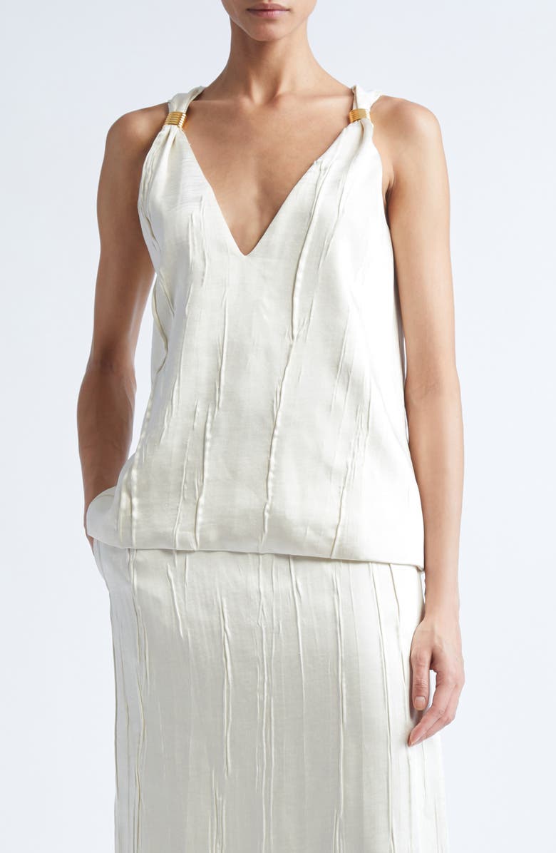 Brandon Maxwell The Drew Deep V-Neck Satin Tank, Main, color, Ivory