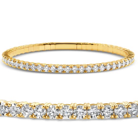 2 - 10Ct TW Flexible Diamond Bangle Tennis Bracelet Lab Grown 14k Gold