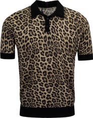 Lords of Harlech Leopard Mens Merino Silk Cashmere Polo