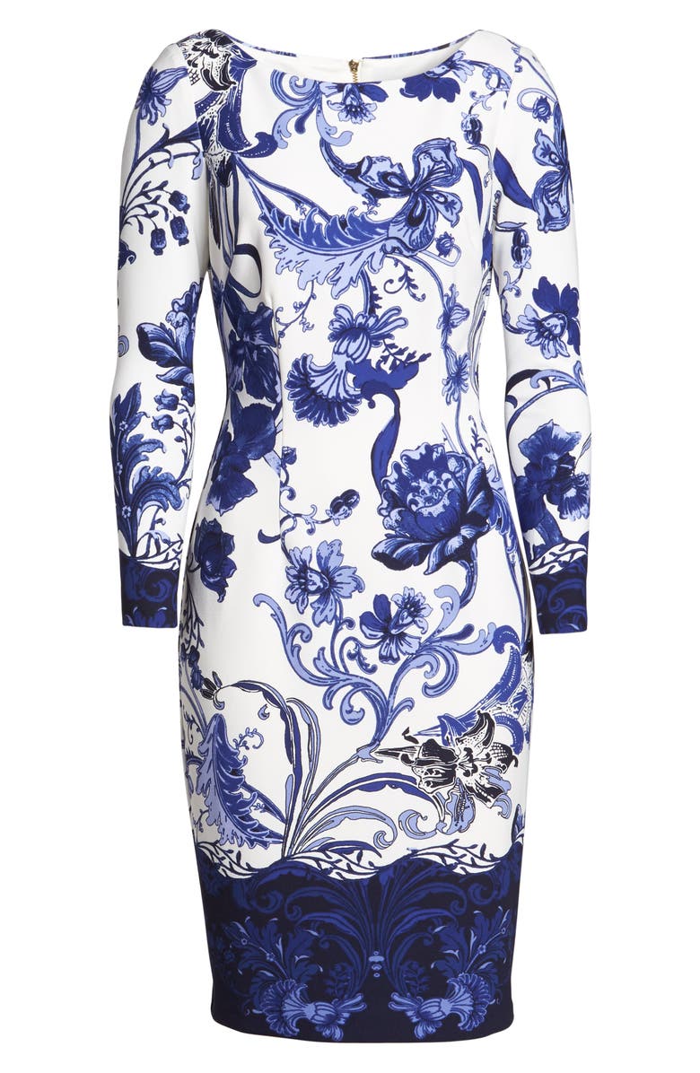 Eliza J Print Long Sleeve Sheath Dress, Alternate, color, 