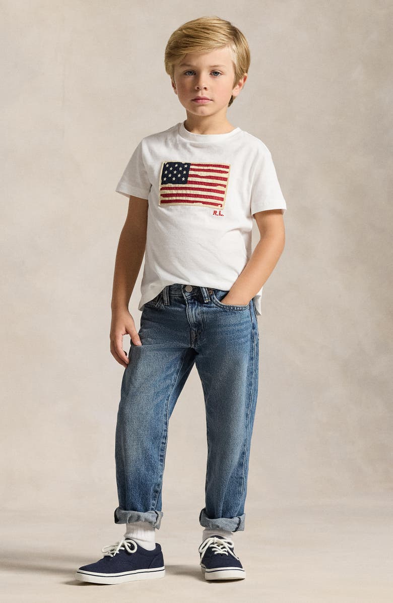 Polo Ralph Lauren Kids' American Flag Appliqué Cotton T-Shirt, Alternate, color, White