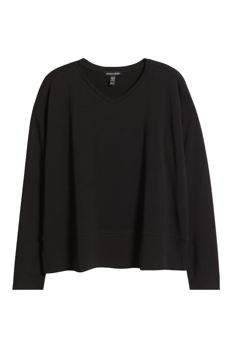 V-Neck Long Sleeve Box T-Shirt, Alternate, color, BLACK