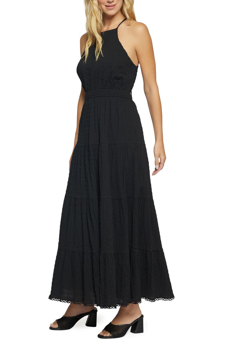Bella Luna Crushed Tiered Maxi Dress, Alternate, color, BLACK