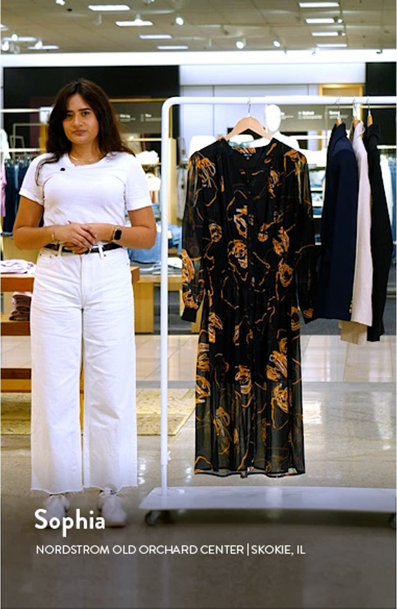 Print Smocked Waist Long Sleeve Midi Dress, sales video thumbnail