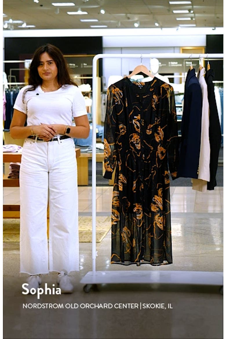 Print Smocked Waist Long Sleeve Midi Dress video