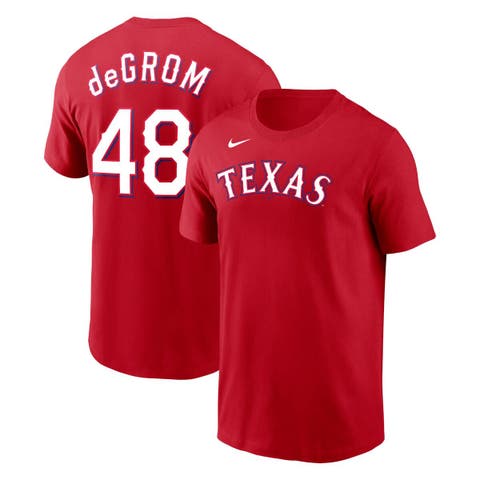 Men's Nike Jacob deGrom Red Texas Rangers Name & Number T-Shirt