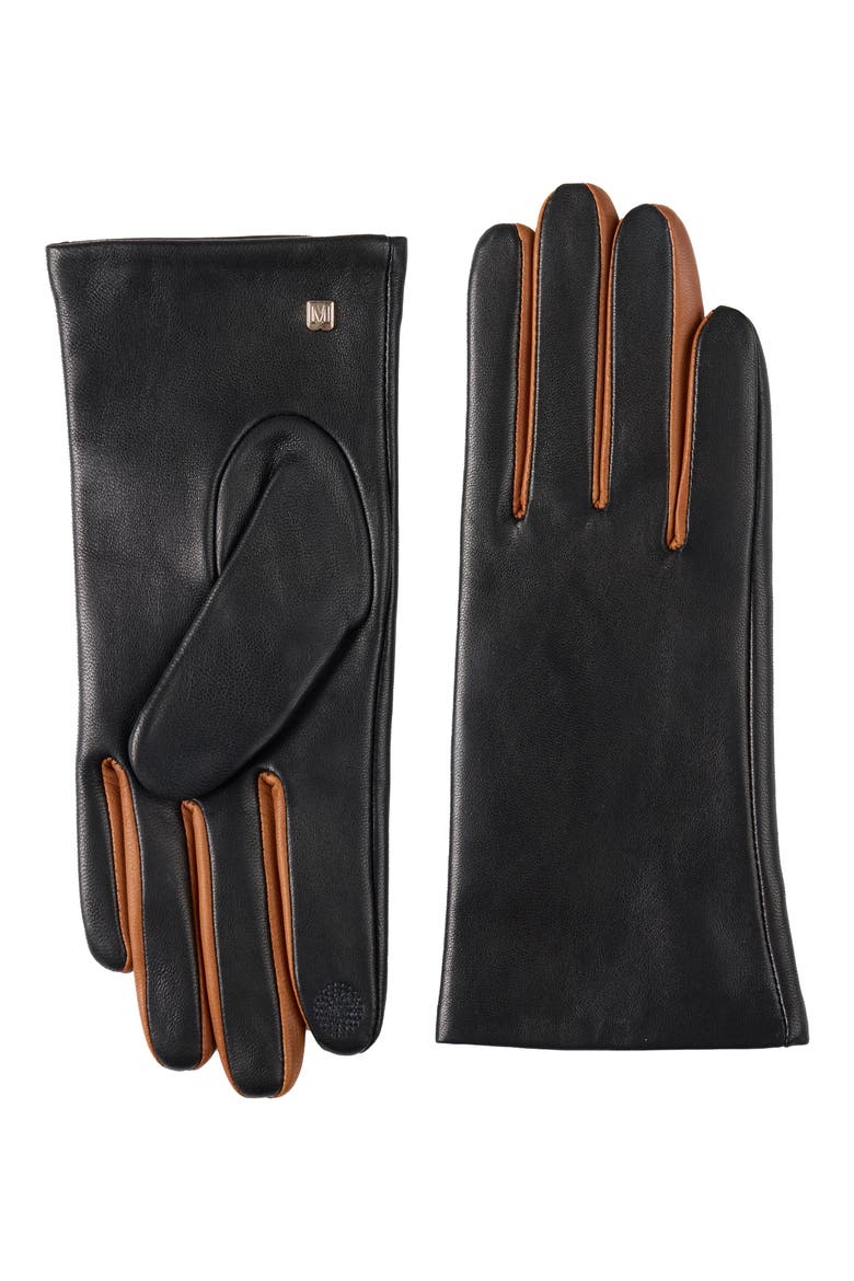 Cashmere Lined Leather Gloves, Main, color, BLACK-CAMEL