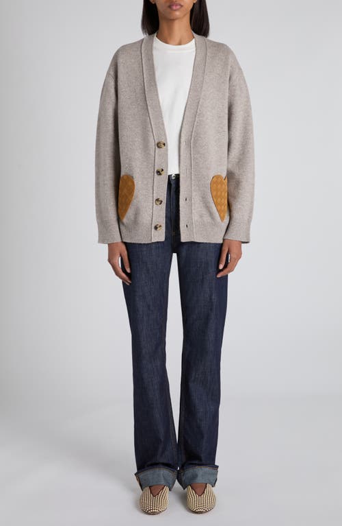 Bottega Veneta Cashmere Blend Cardigan With Intrecciato Suede Hearts In Gray