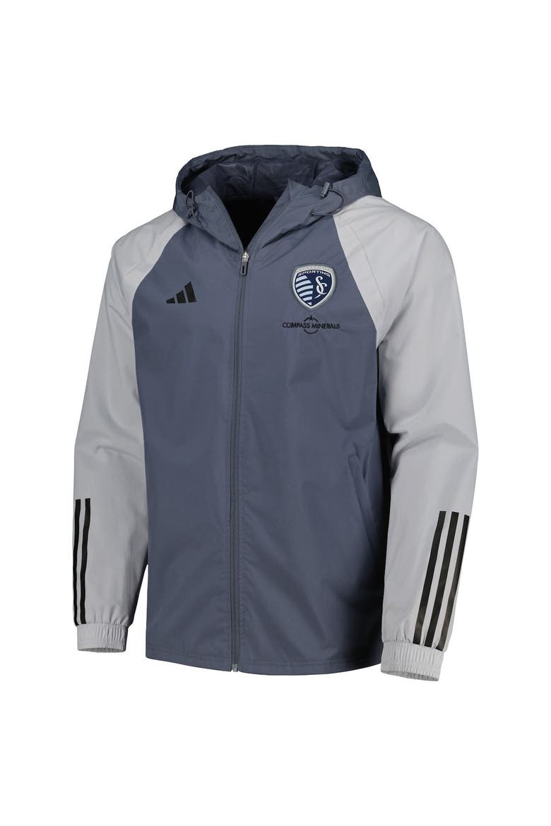 Men's adidas Charcoal Sporting Kansas City All-Weather Raglan Hoodie Full-Zip Jacket, Alternate, color, Charcoal