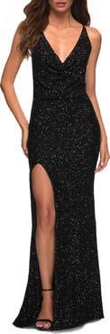 La Femme Sequin Sleeveless Gown