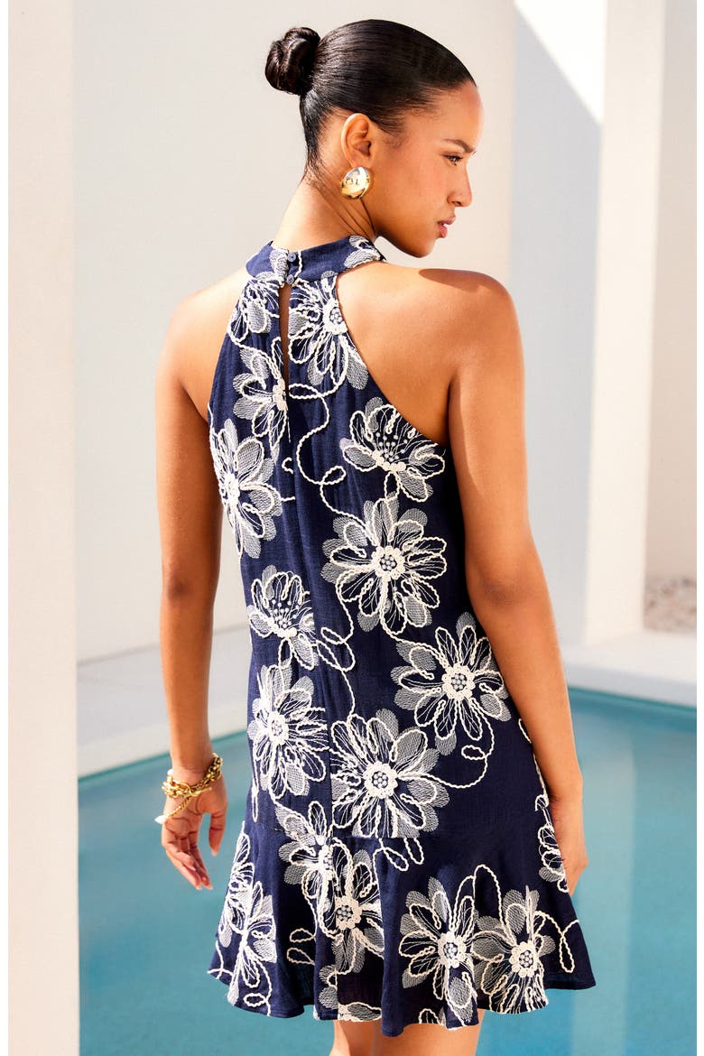 Brenda Embroidered Halter Dress, Alternate, color, NAVY