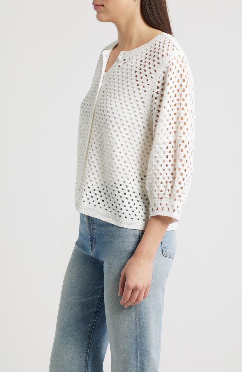 Wit & Wisdom Openwork Blouson Sleeve Top, Alternate, color, Off White