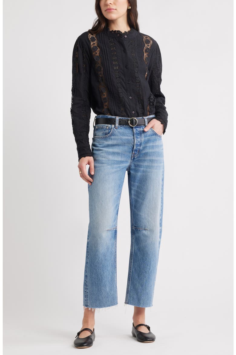 Pretty Lace Panel Button-Up Shirt, Alternate, color, BLACK