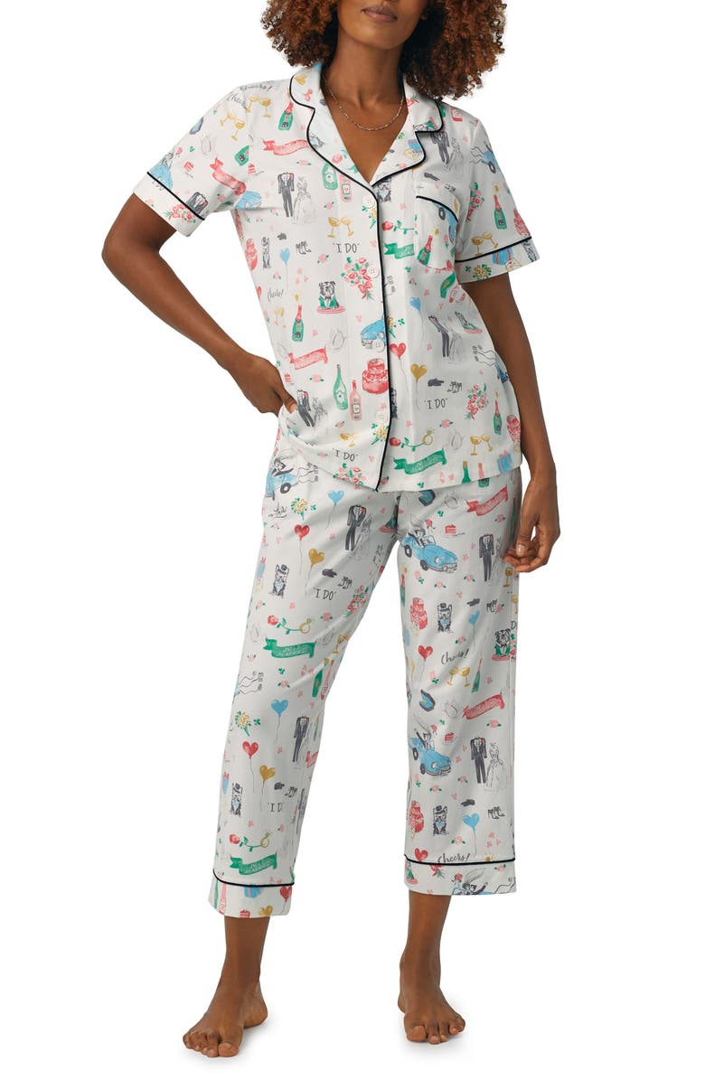 BedHead Pajamas Print Stretch Organic Cotton Jersey Crop Pajamas, Main, color, 