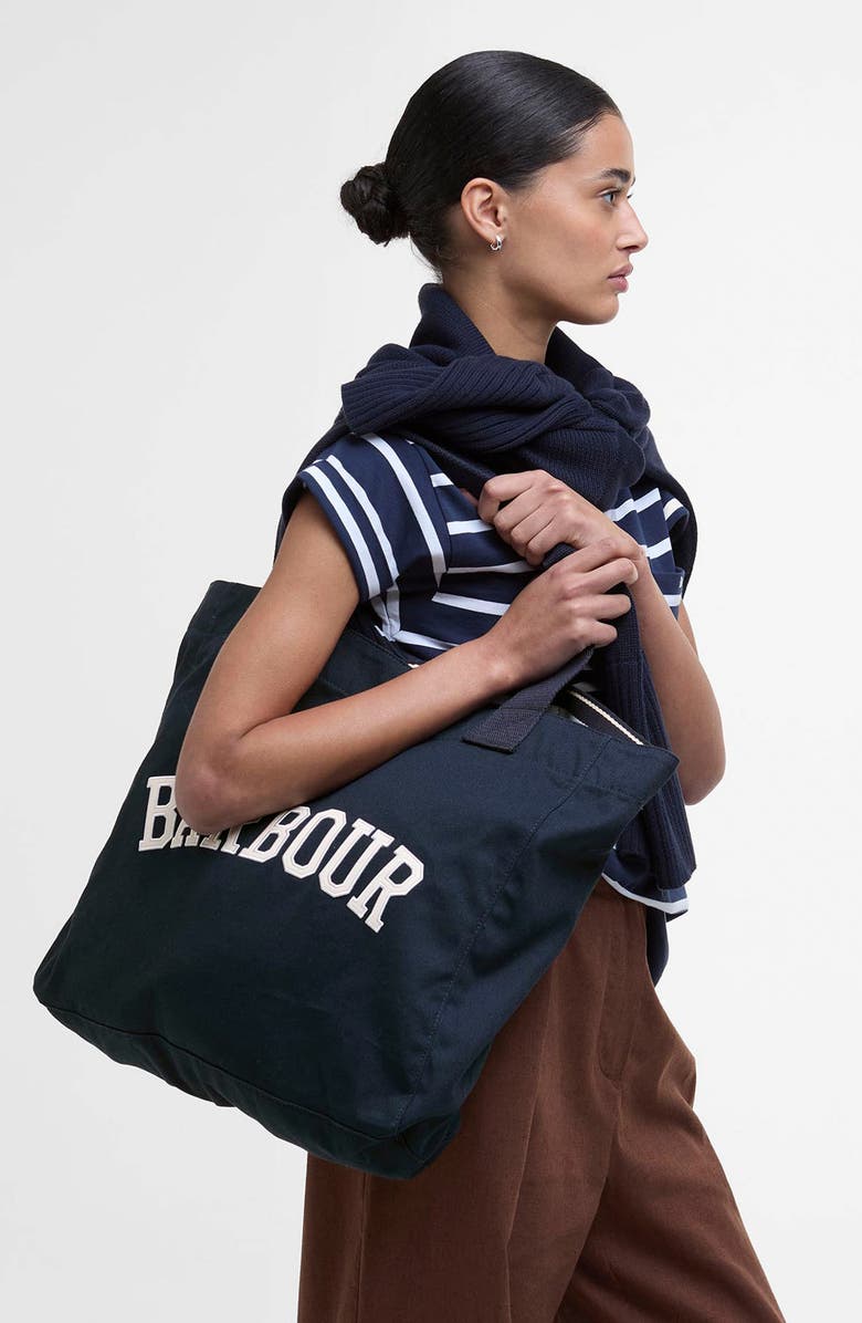 Barbour Logo Cotton Canvas Tote, Alternate, color, Navy/ Stone