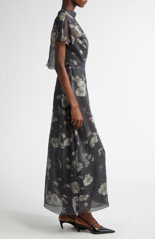 Lela Rose Floral Print Glen Plaid Chiffon Draped A-line Dress In Ivory Multi