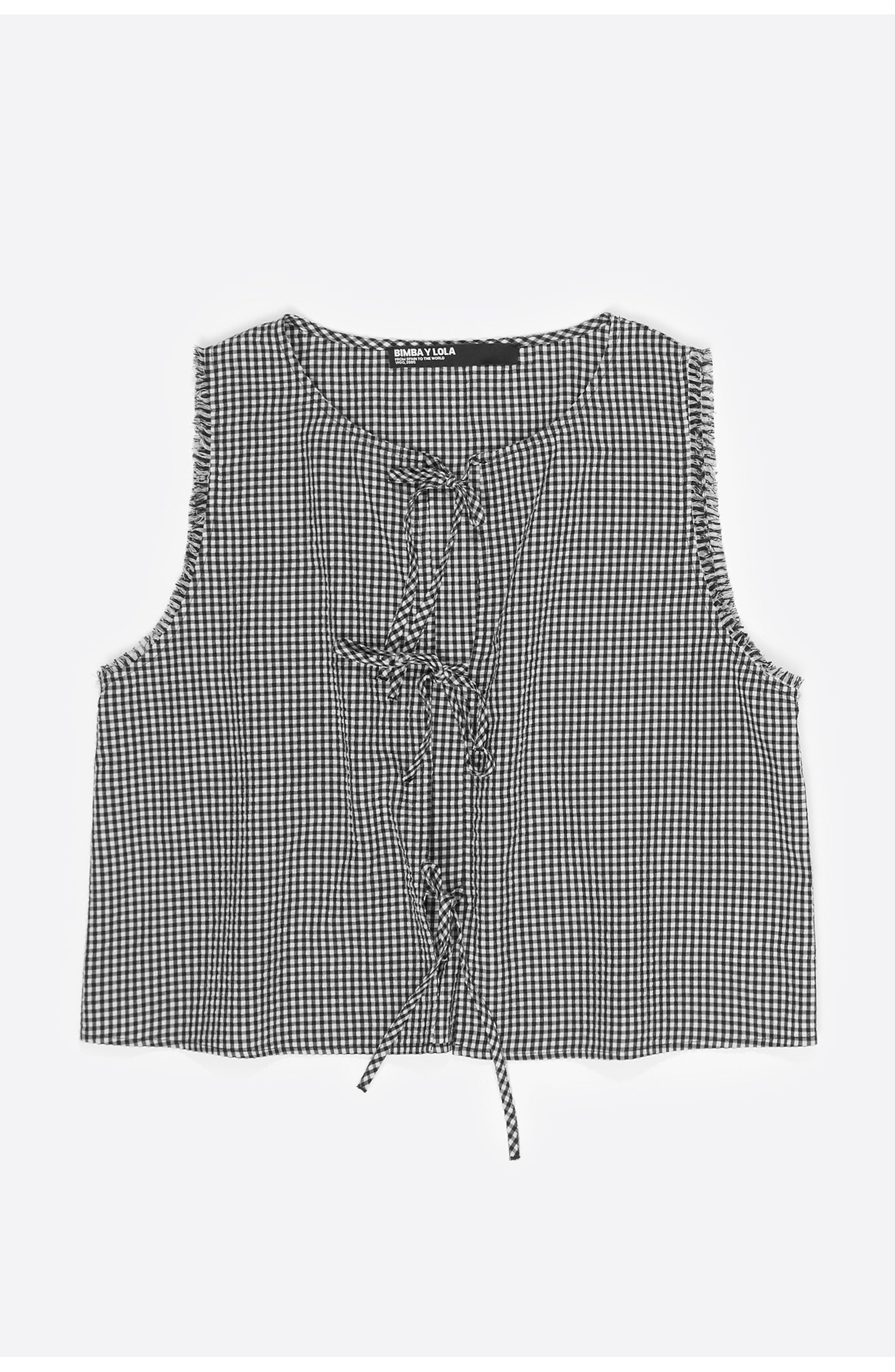 Checked Top With Bows And Frayed Details