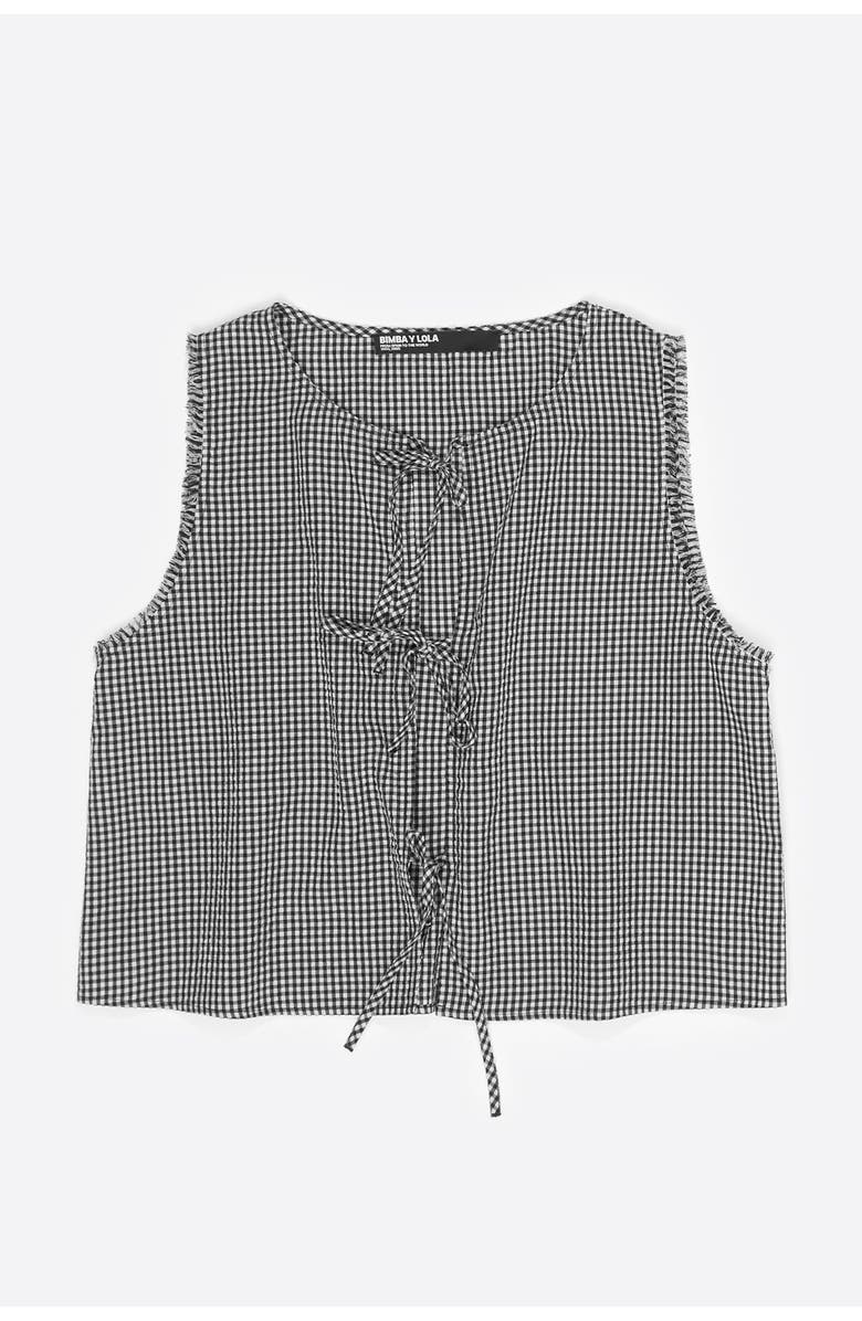 Bimba y Lola Checked Top With Bows And Frayed Details, Main, color, Black