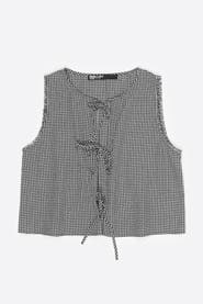 Bimba y Lola Checked Top With Bows And Frayed Details