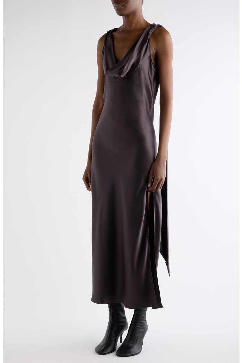 Dotti Cowl Neck Silk Satin Scarf Slipdress, Alternate, color, GRAPHITE GREY