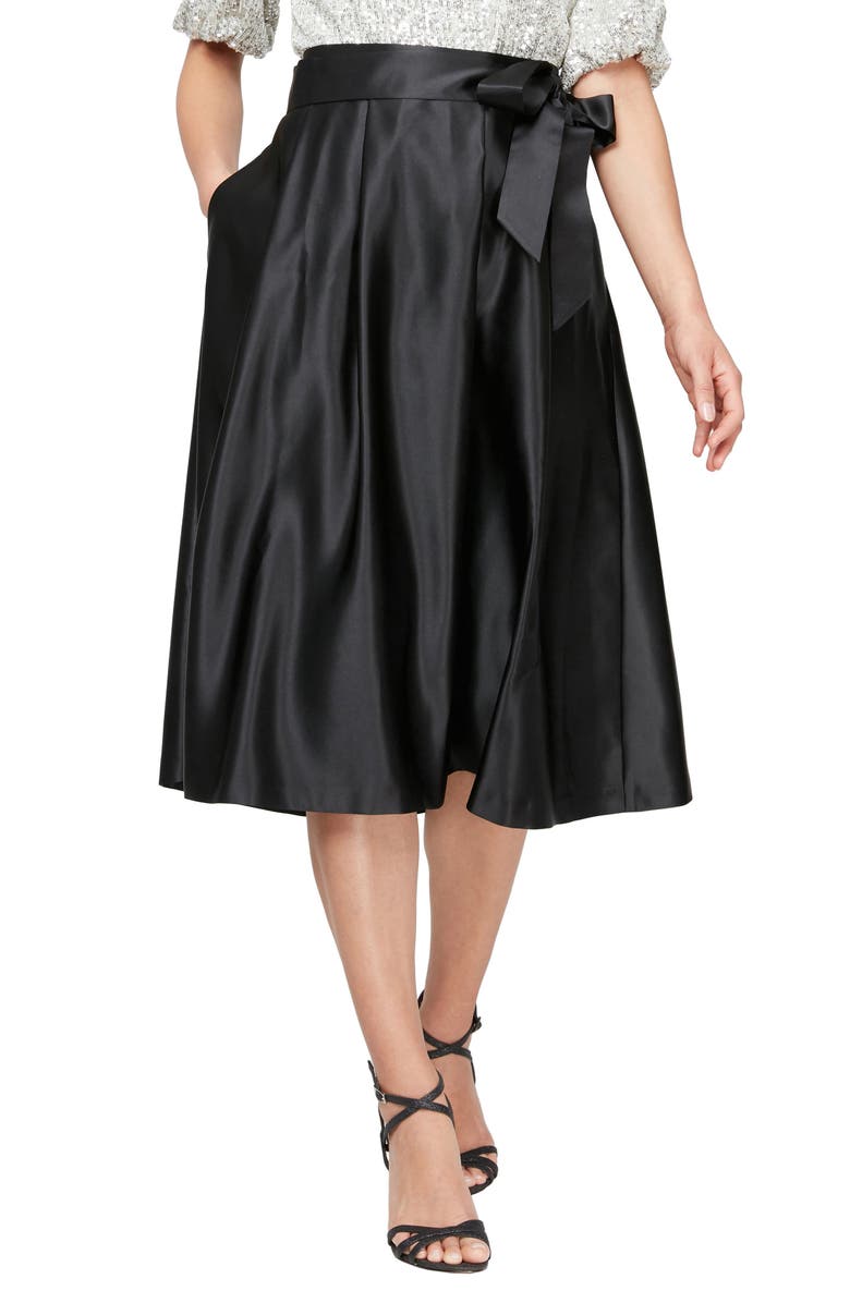 Alex Evenings Bow Detail Satin Skirt, Main, color, 