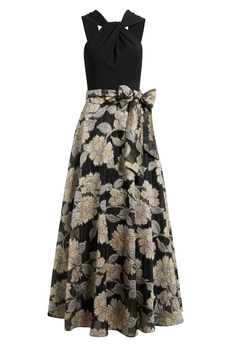 Twist Neck Sleeveless Gown, Alternate, color, BLACK CHAMPA