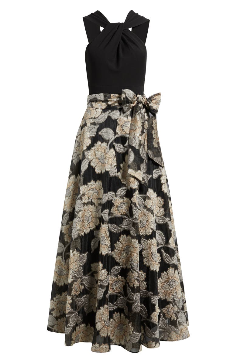 Eliza J Twist Neck Sleeveless Gown, Alternate, color, Black Champa