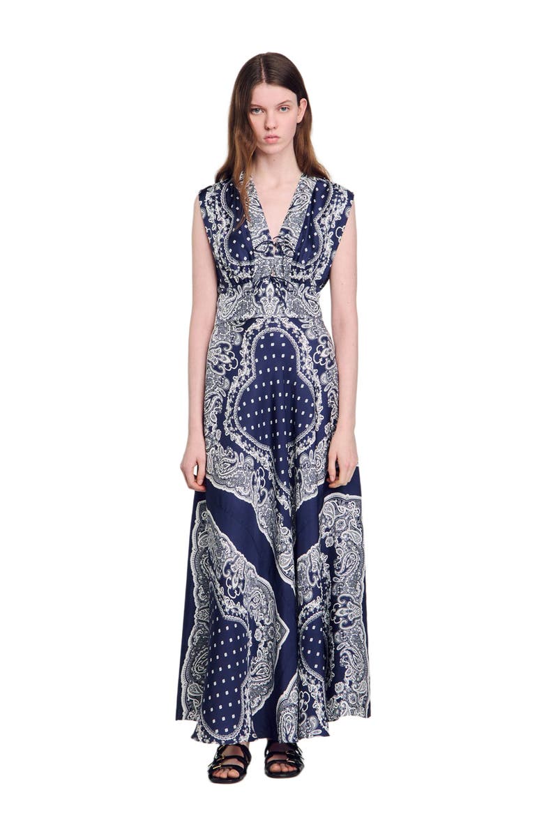 SANDRO Bandana-print maxi dress, Alternate, color, 