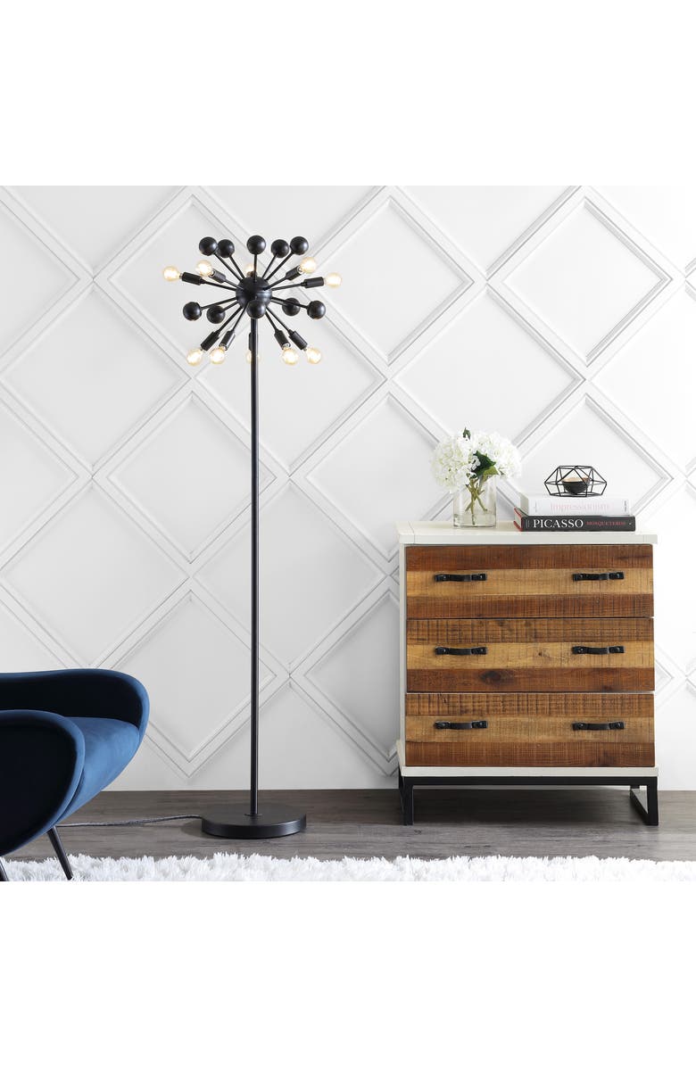 JONATHAN Y Orbit 10-Light 63" Modern Sputnik Metal LED Floor Lamp, Black, Alternate, color, Black