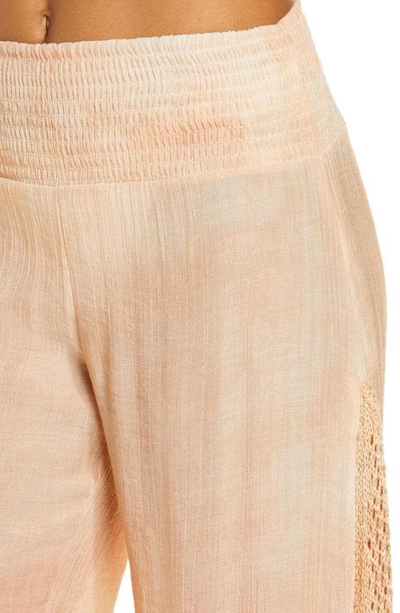 Elan Crochet Trim Wide Leg Cover-Up Pants, Alternate, color, Melon Td