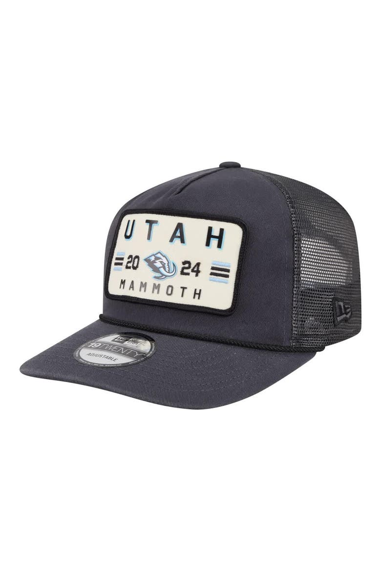 Men's New Era Charcoal Utah Mammoth Washed Patch 19TWENTY Trucker Adjustable Hat, Main, color, Charcoal