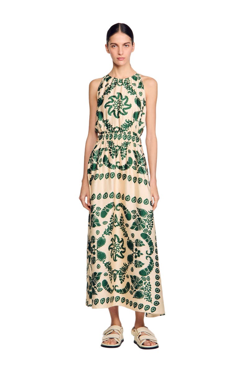 SANDRO Leaf print maxi dress, Main, color, 