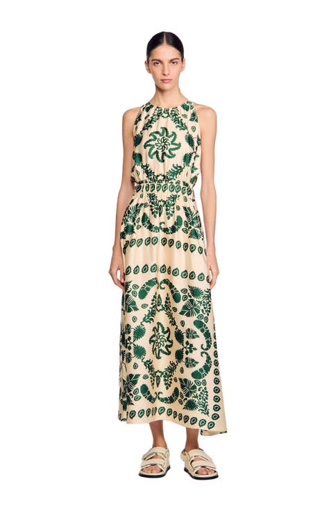 Leaf print maxi dress